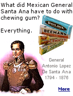 The former president of Mexico, who defeated the Texans at The Alamo, retired and moved to New York, taking with him the idea of selling Mexican chicle as a rubber substitute. He met with inventor Thomas Adams who turned it into ''chewing gum''.